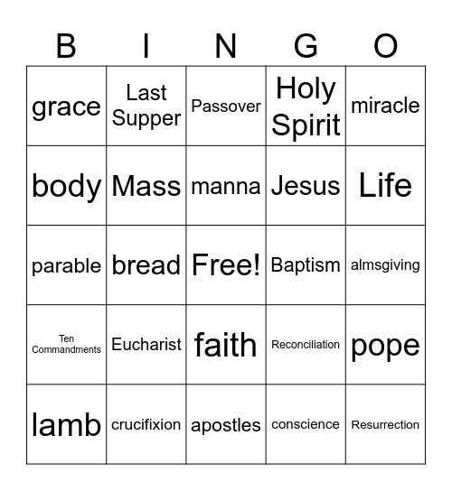 First Communion Prep Bingo Card