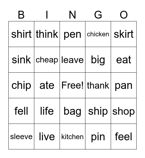 Pronunciation Bingo 3 Bingo Card
