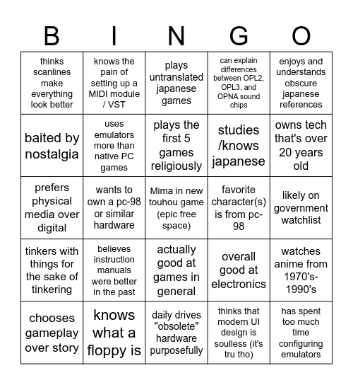 pc98stan Bingo Card