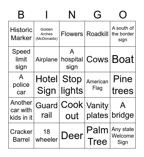 NC to FL BINGO! Bingo Card