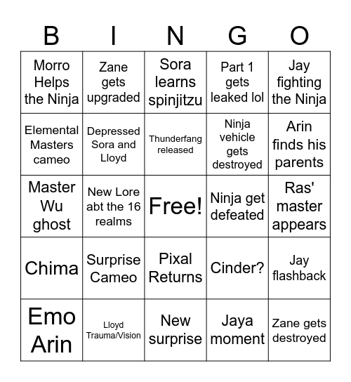 Ninjago Dragons Rising Season 3 Part 1 Bingo Card