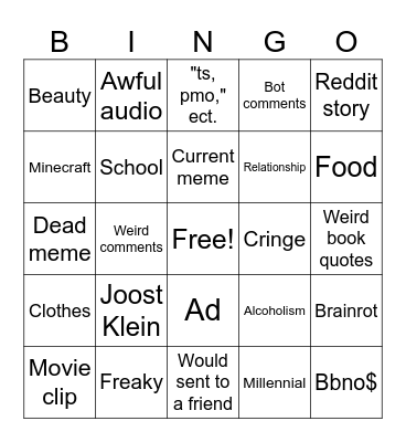 Instagram bingo Card