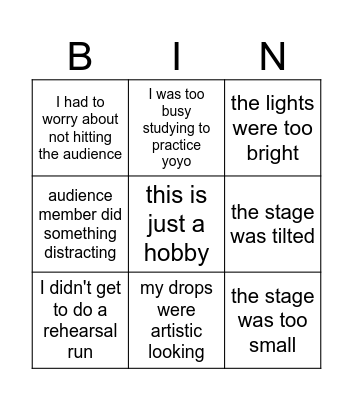 coping bingo Card