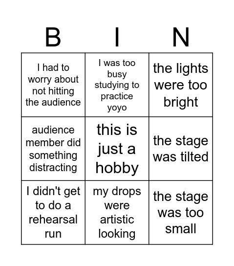 coping bingo Card