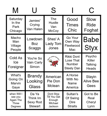 Sounds of the 70's Bingo Card