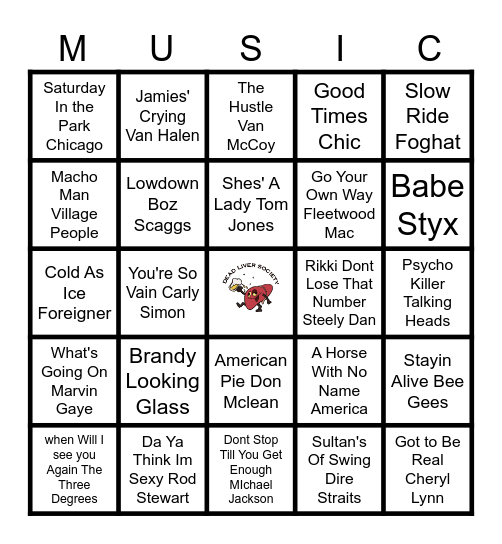 Sounds of the 70's Bingo Card