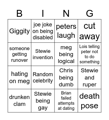 Family guy Bingo Card