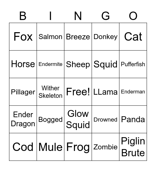 MOB BINGO Card