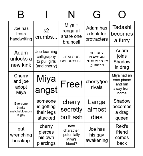 Sk8 OVA + S2 Bingo Card