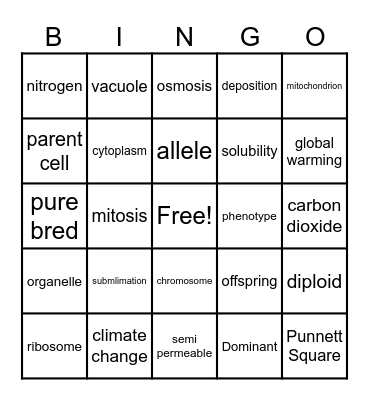 Science 70 Bingo Card
