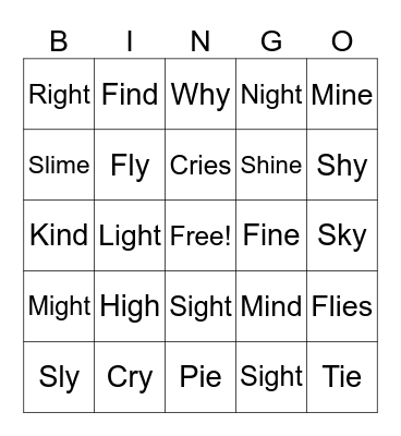 Long i Vowel Teams Bingo Card