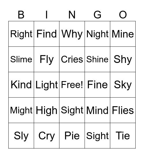 Long i Vowel Teams Bingo Card