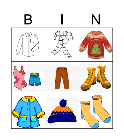 Clothes, clothes, clothes! Bingo Card