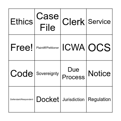 Court Clerk Bingo (1) Bingo Card