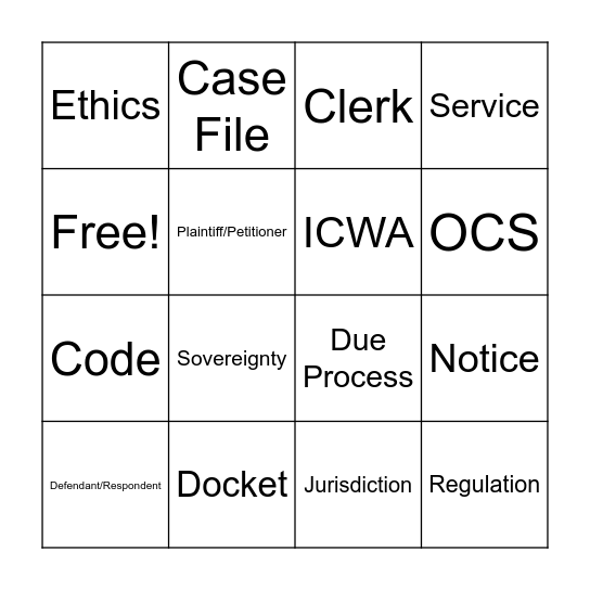 Court Clerk Bingo (1) Bingo Card
