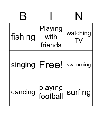 Summer activities Bingo Card