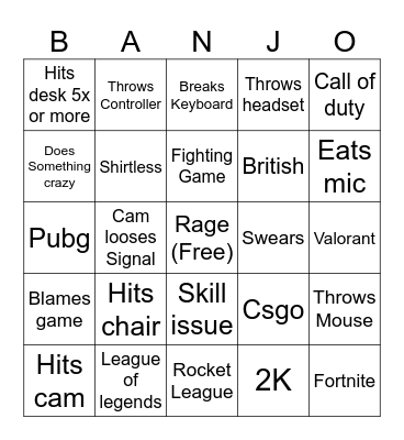 Gaymer rag banjo Bingo Card