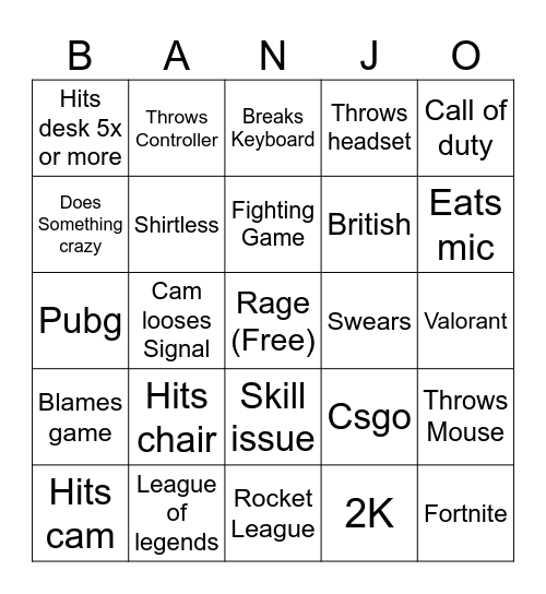 Gaymer rag banjo Bingo Card