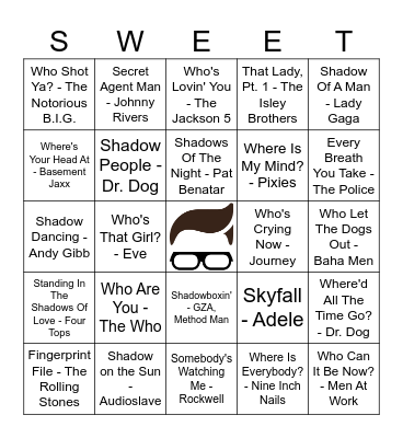 Sweet Avenue 3/18 Music Bingo Card