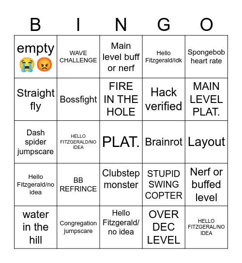 Recent tab GD EDITion Bingo Card