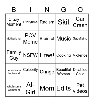 INSTAGRAM REEL BINGO Card