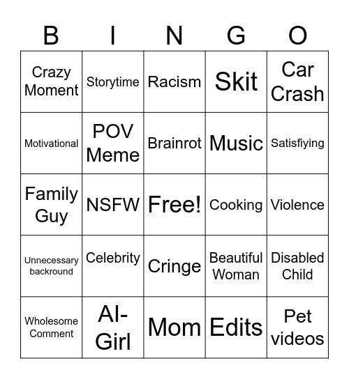 INSTAGRAM REEL BINGO Card