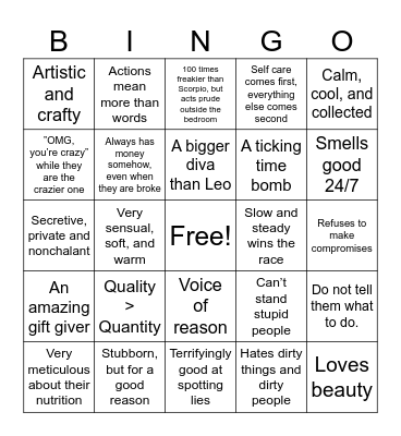 TAURUS BINGO Card
