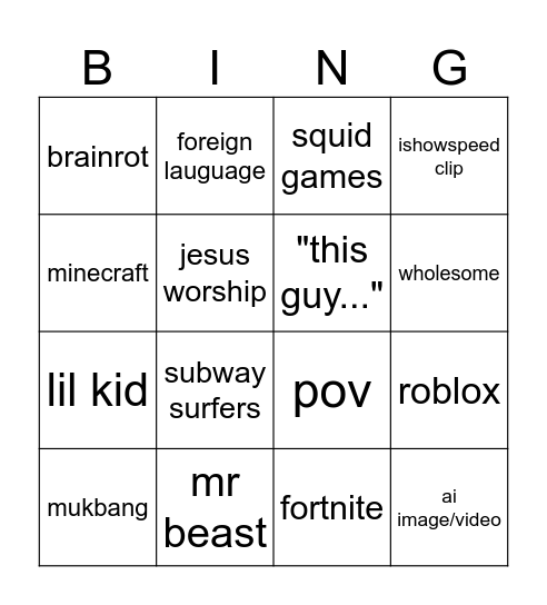 Untitled Bingo Card