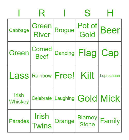 Luck of the Irish Bingo Card