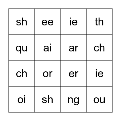 Jolly Phonics Bingo Card