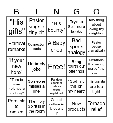 Summit Church 3/16 Bingo Card