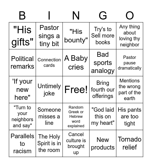 Summit Church 3/16 Bingo Card