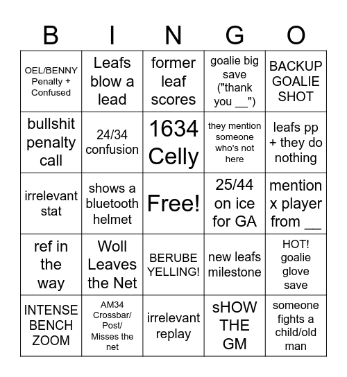 Leafs Bingo Card