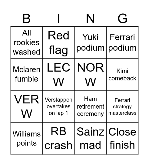 Untitled Bingo Card