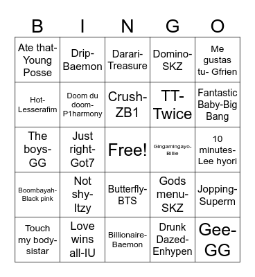 K-pop Bingo Card