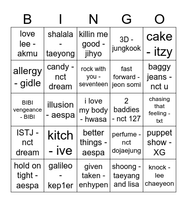 kpop songs Bingo Card