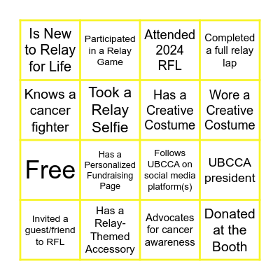 Relay For Life 2025 @UBC Bingo Card