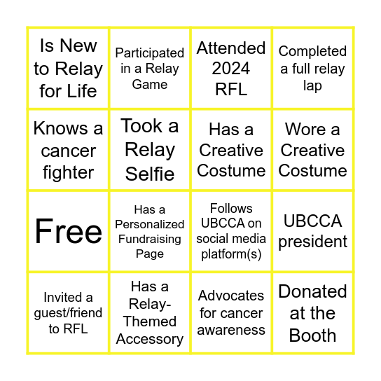 Relay For Life 2025 @UBC Bingo Card