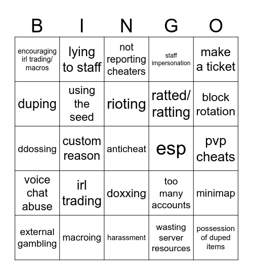 Donutsmp ban Bingo Card