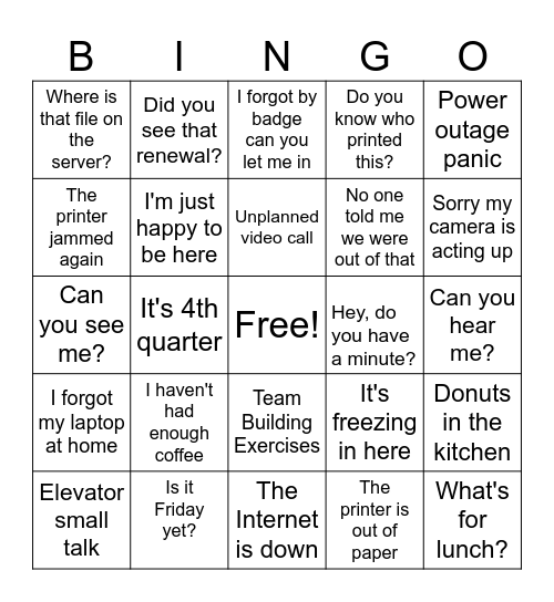 WORKPLACE Bingo Card