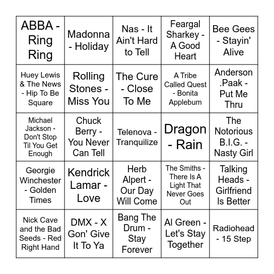 ★ Music Bingo w Bonnie Anne ★ Bingo Card