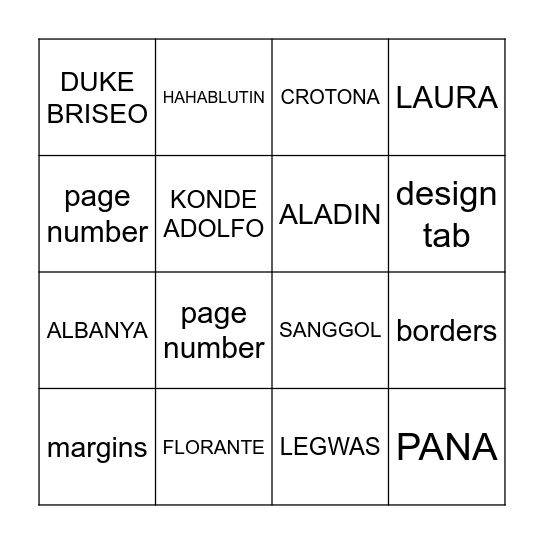 BINGO SALITA Bingo Card