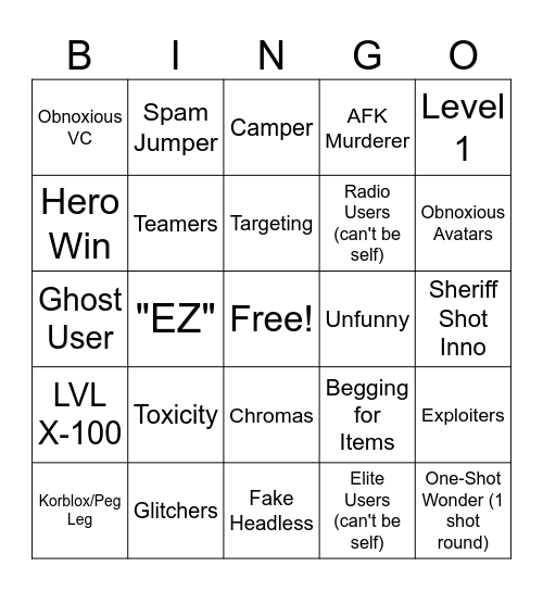 MM2 BINGO Card