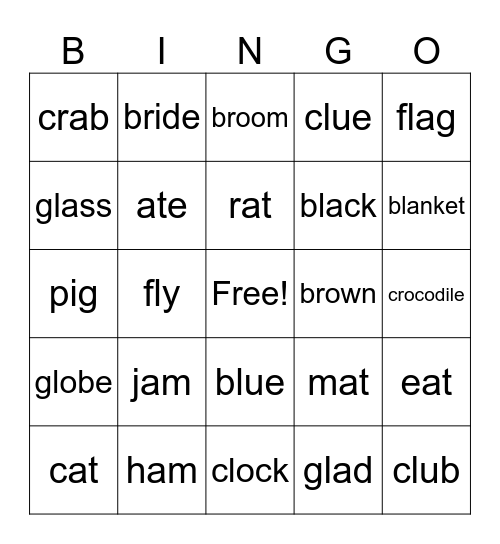 fl bl br gl cvc Bingo Card