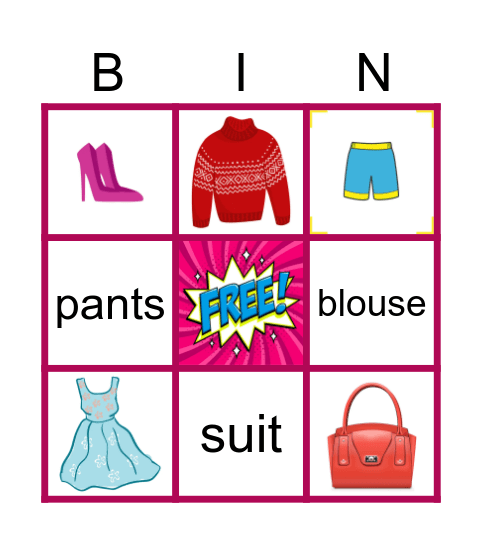 CLOTHES Bingo Card