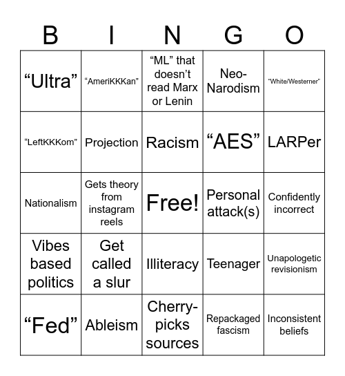 Arguing with a Maoist online Bingo Card