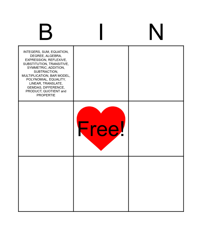 MATH IS FUN! Bingo Card