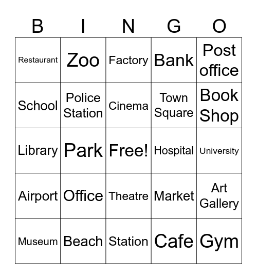 Community Places Bingo! Bingo Card