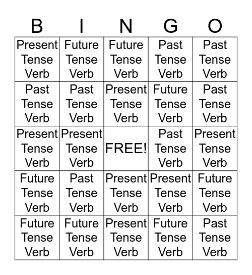 Verb Tense Bingo Card