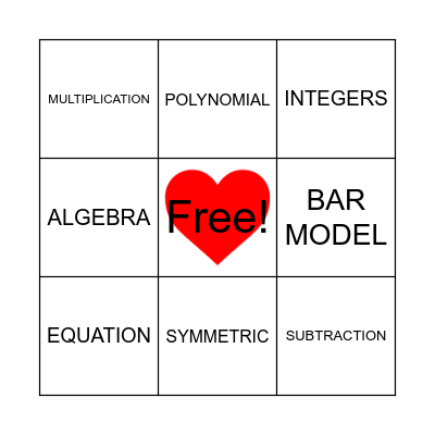 I LOVE MATH Bingo Card